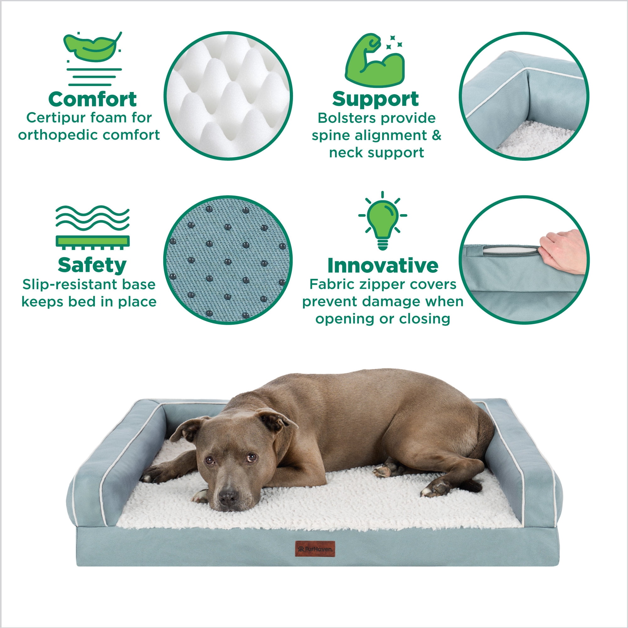 FurHaven Jumbo (32"x40") Orthopedic Dog Bed – Textured Plush & Coated Poly Modern Sofa Pet Bed, CertiPUR-US Foam, Removable Washable Cover, Riverway