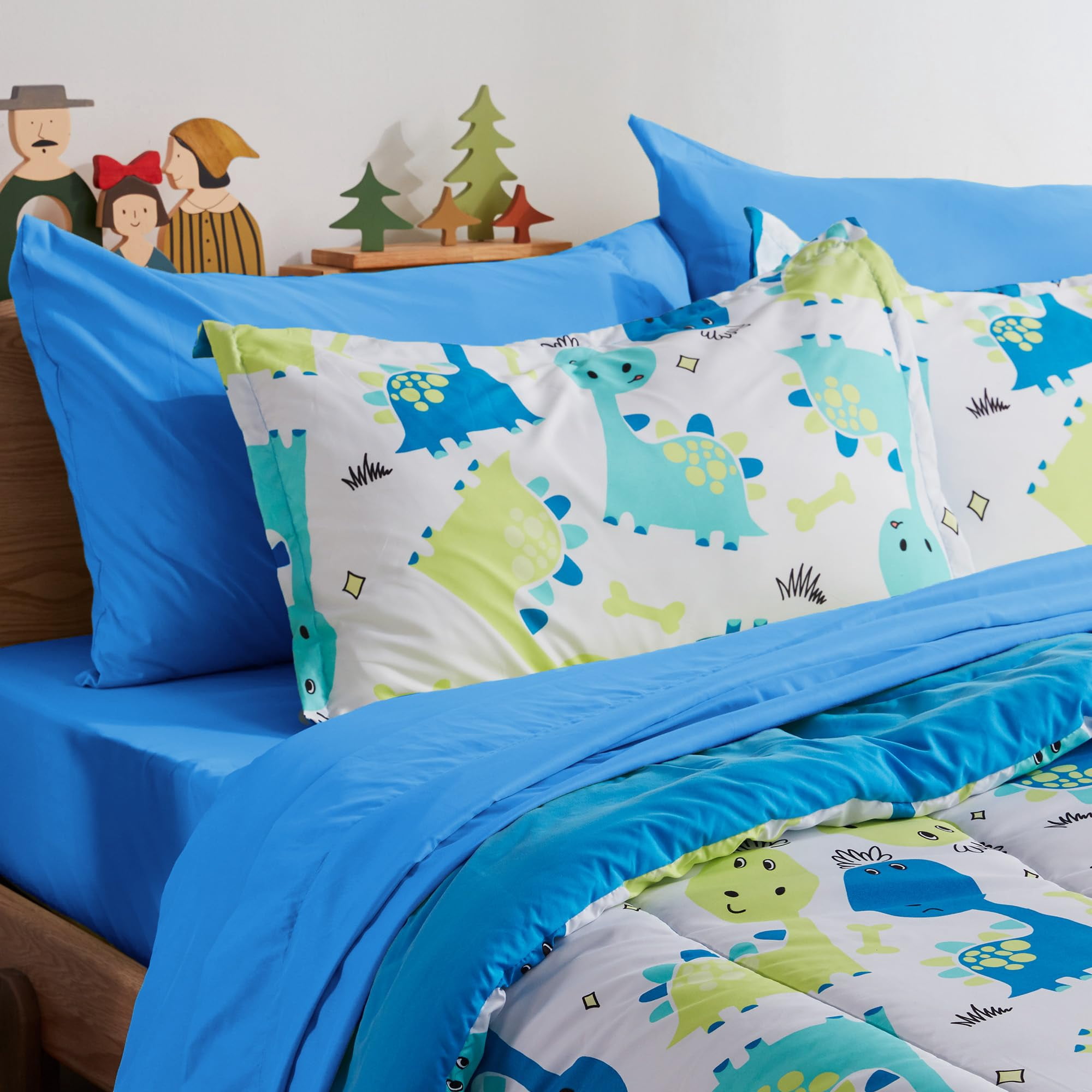 Sleep Zone Kids Twin Bedding Comforter Set - 5 Pieces Super Cute & Soft Bedding Sets & Collections with Comforter, Sheet, Pillowcase & Sham - Fade Resistant Easy Care (Cute Dino)