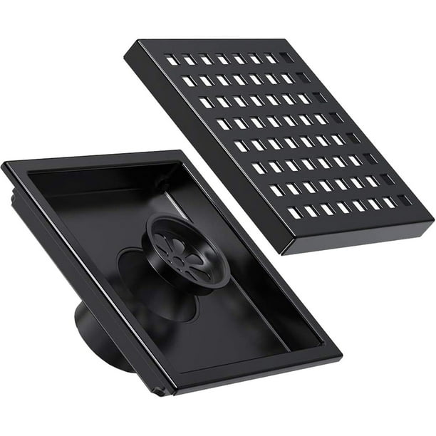 Pyramid Home Decor Quarta Premium Matte Stainless Steel Square Black Shower Drain 4inch