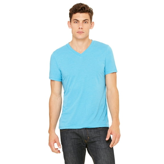 Bella   Canvas Unisex Triblend Short Sleeve V-Neck Tee , 3415C , Aqua Triblend , Medium