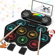 Burufy Electronic Drum Set for Kids Adults,9 Pads Portable Electronic Drum Pad Built-in Dual Bluetooth Speaker with Headset Jack/ Drumsticks/ Foot Pedals, Christmas Birthday Gift