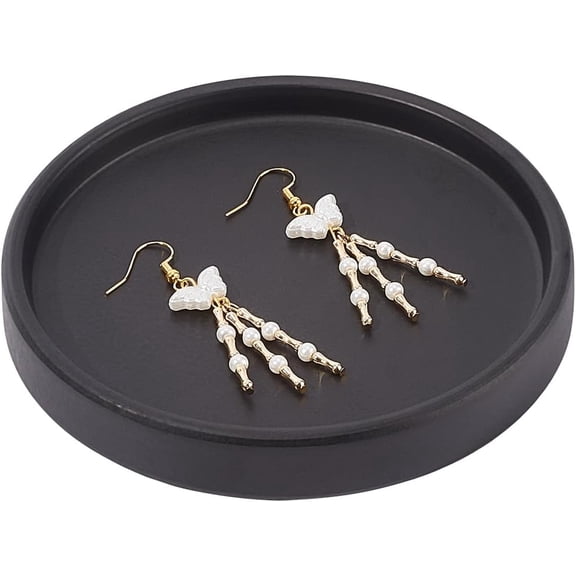 Round Ceramic Jewelry Tray Black 4.8 Inch Flat Jewelry Dish Bathroom Organizer for Soap Perfume Small Plant Mini Dresser Organizer Home Rings Earrings Necklaces Bracelet Watch Keys Black