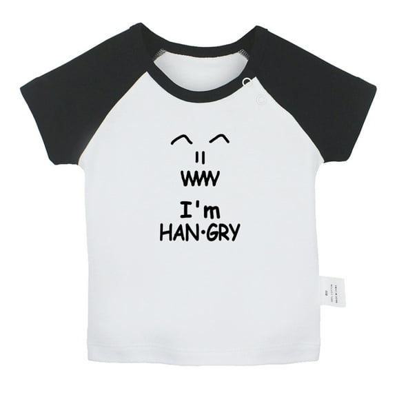 I'm Hangry Funny T shirt For Baby, Newborn Babies T-shirts, Infant Tops, 0-24M Kids Graphic Tees Clothing (Short Black Raglan T-shirt, 0-6 Months)