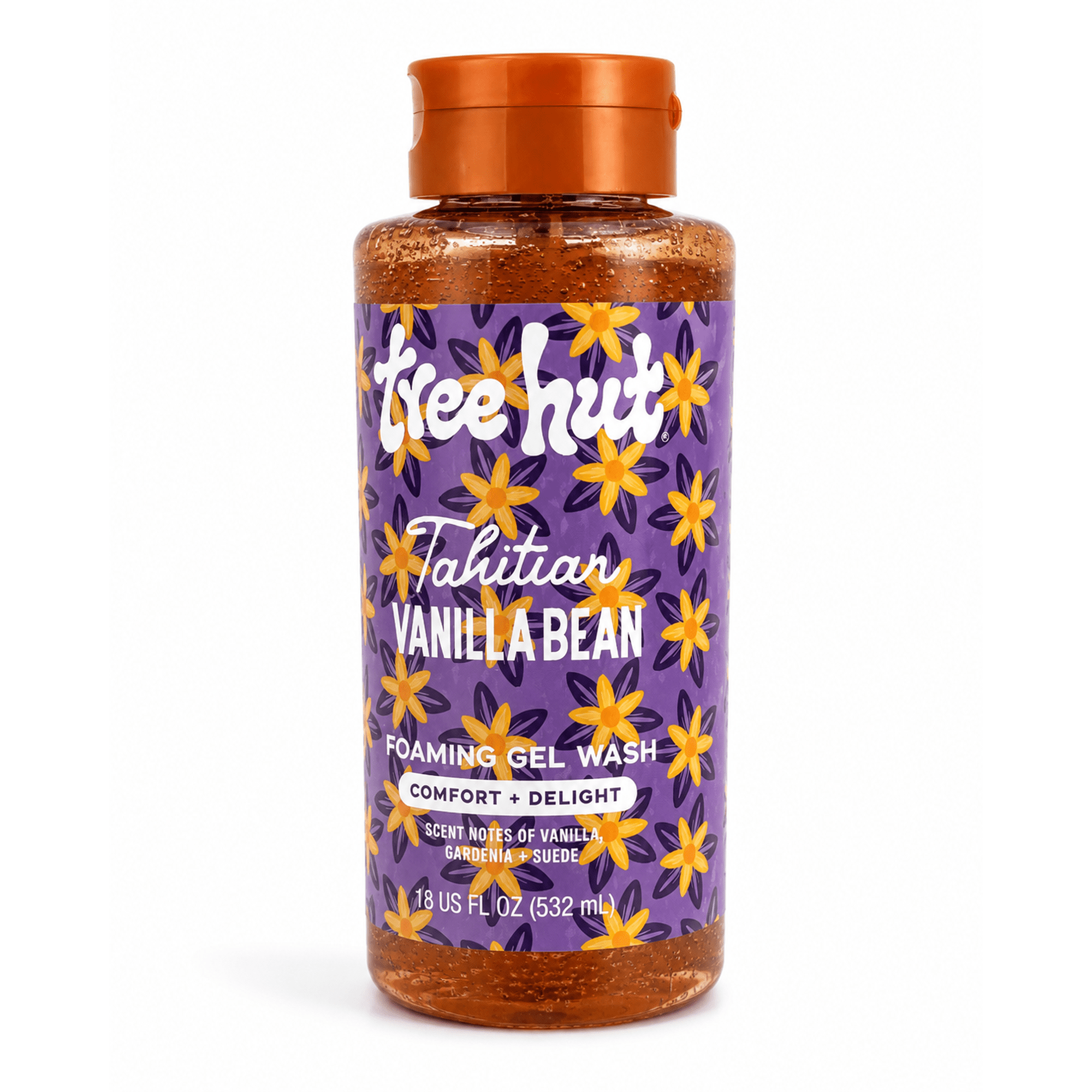 Tree Hut Tahitian Vanilla Bean Foaming Gel Wash Comfort + Delight with Avocado, Kiwi & Orange Oils, Vanilla, Gardenia & Suede Scent, 18 fl oz