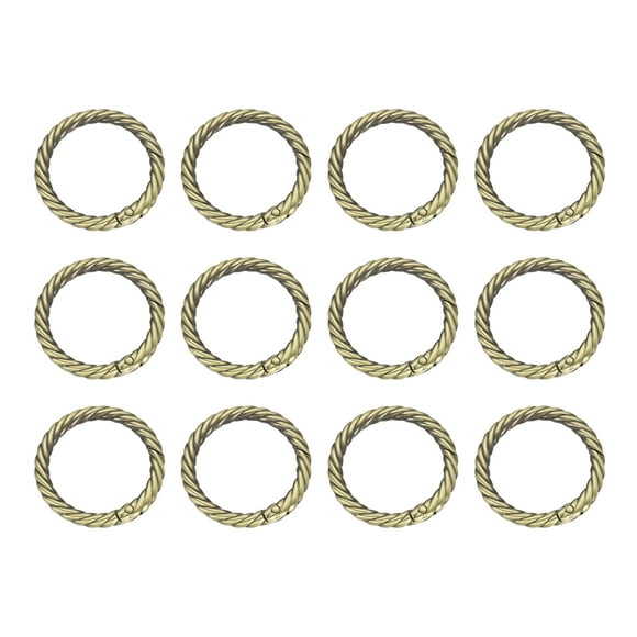 Uxcell 12pcs Spring O Rings 1 1/4"(32mm) Round Trigger Metal Snap Hook Circle Key Ring Clip Keychain for Bags Handbag Purses Keyring Buckle, Light Brown