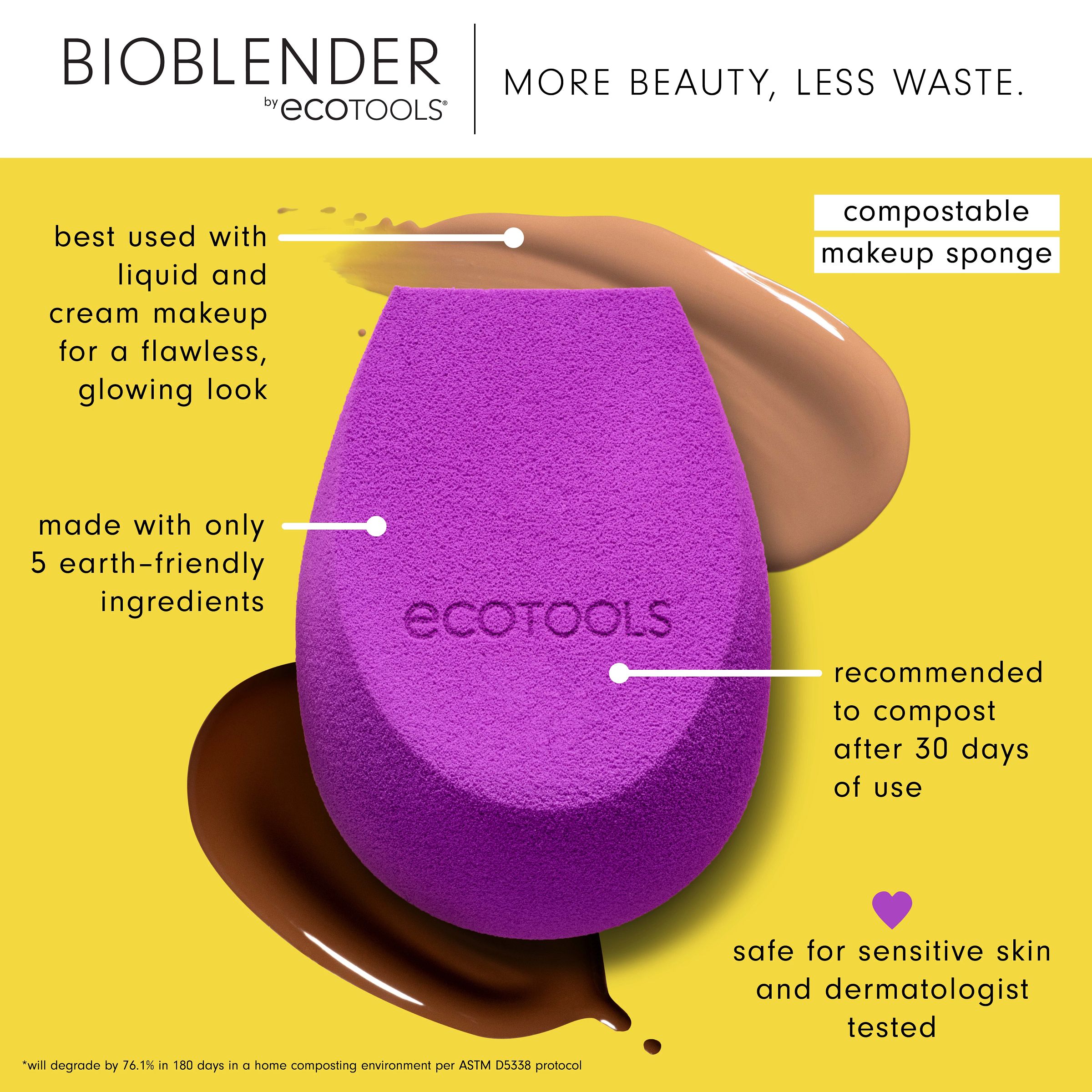 EcoTools Bioblender Makeup Sponge Duo, for Liquid and Cream Foundation, Purple, 2 Count - image 5 of 18