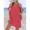 thumbnail image 2 of Swimsuit Coverup for Women Waffle Knit V Neck Short Sleeve Beach Coverup Dress with Pockets, 2 of 9