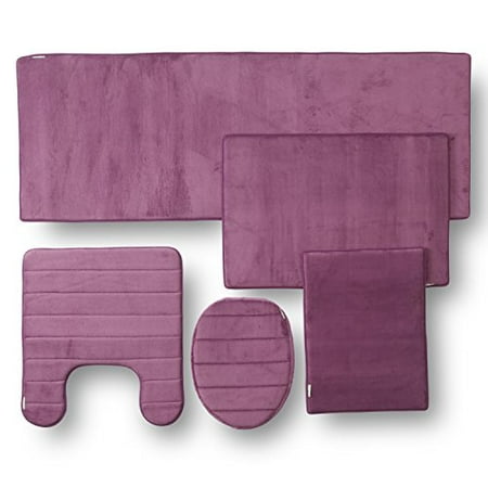 Garden Home Memory Foam Bath Mat Set All Purpose Size 5 Piece Plum Purple