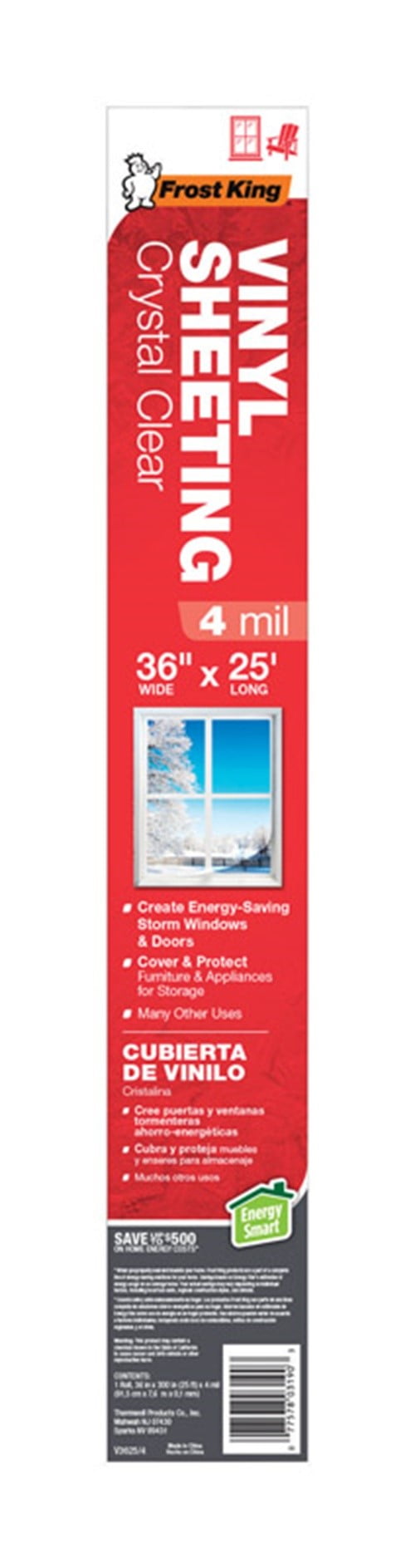 36" x 25' x 4mil Frost King V3625/4 Crystal Clear Vinyl Sheeting-Packaged Rolls 
