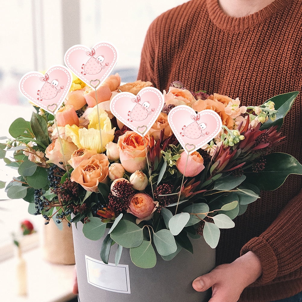 FRCOLOR 60Pcs Heart Shape Floral Picks Bouquet Card Holder Stick Floral Card Picks Flower Picks