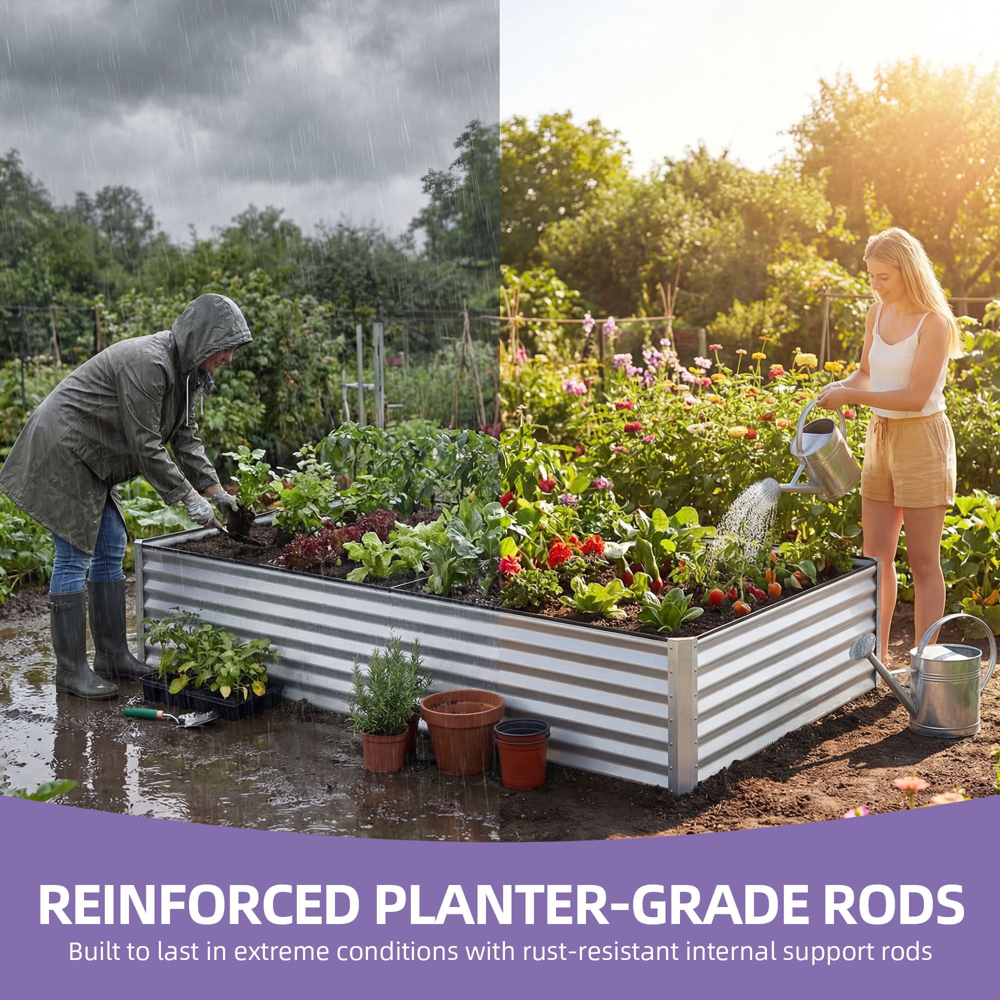 Uforic 8x4x1.5 Ft 2 Pieces Galvanized Metal Raised Garden Bed Kit with Free Gloves Silver