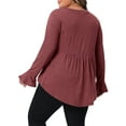 thumbnail image 3 of Agnes Orinda Women's Plus Size Tops Ruffle Sleeve Curved Hem Pleat Peplum V Neck Casual Tunic Blouses 2X Burgundy, 3 of 5