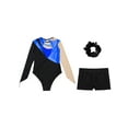 thumbnail image 6 of Nyeemya Kids Girls Metallic Long Sleeve Gymnastics Leotard with Shorts Hair Scrunchie Dance Unitard Biketards Dancewear Royal Blue 14, 6 of 7