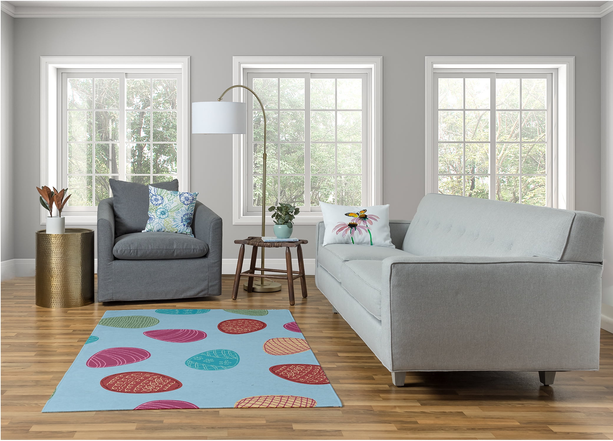 Simply Daisy After Rain Blue Egg Hunt Easter Area Rug, 4' x 6'