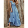 thumbnail image 2 of Women'S 2025 Summer Dress V-Neck Cap Sleeve High Waist Floral Tiered Ruffle A Line Long Maxi Dresses Blue S, 2 of 7