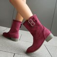 thumbnail image 5 of Women's Wide Calf B𝗈𝗈𝑡𝑠 Round Toe Chun𝗄𝗒 Booties Casual L𝗈w Block Heel Boot Cozy Pull On Ankle Booties with Buckle Strap Detail, Fashion Fall Winter Ladies Shoes for Outdoor, 5 of 9