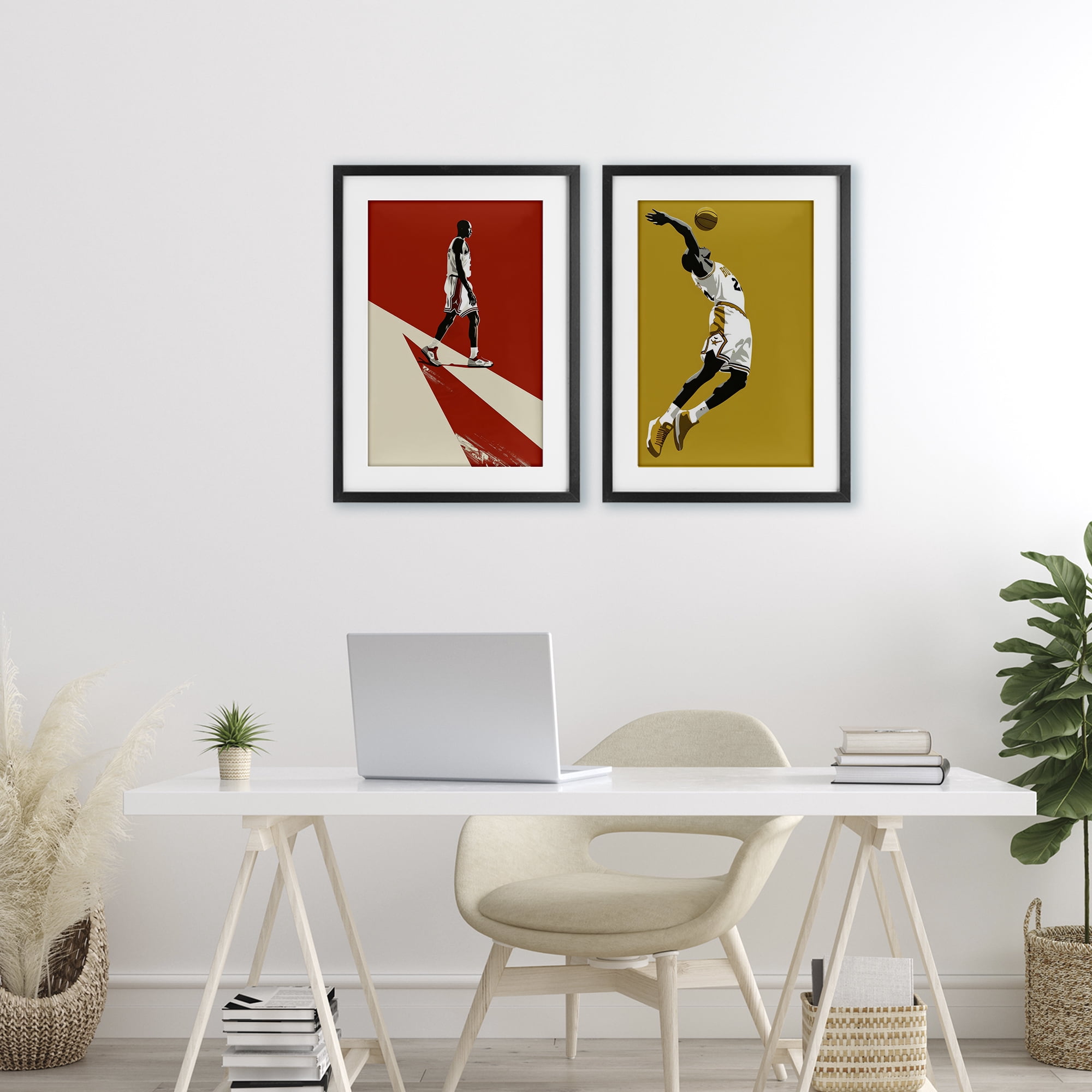 Stupell Industries Iconic NBA Champions 2 Piece Black Framed Print Under Glass Set, design by Ray Powers