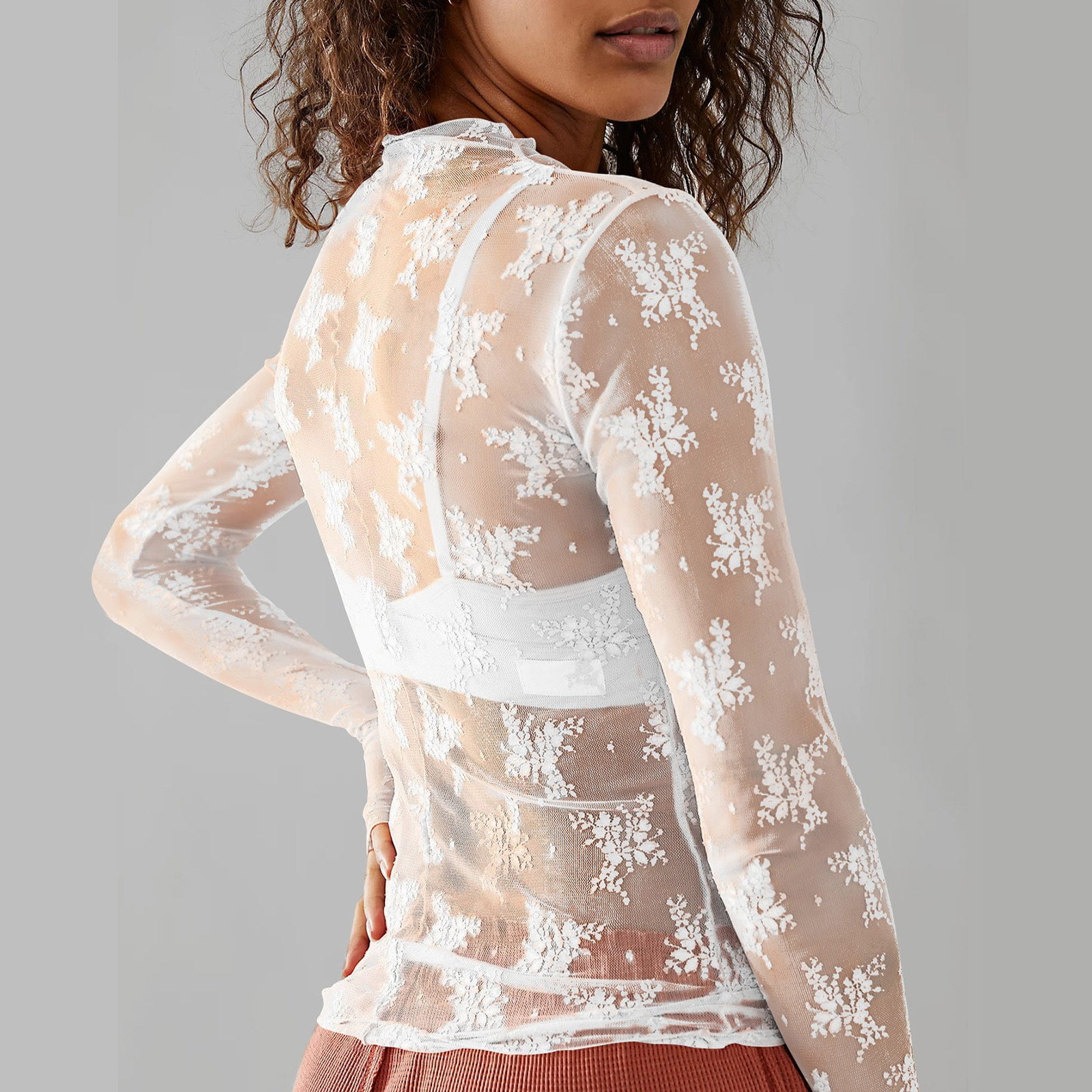 floral embroidered sheer mesh top