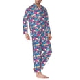 thumbnail image 2 of Logiee Skull blue leaf Print Mens Long Sleeve Pajama Set,Notched Collar Pajamas for Men, Men's Sleepwear,Mens Sleepwear with Pockets & Button Down-X-Large, 2 of 7