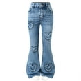 thumbnail image 2 of hengsof Embroidered Heart Flare Leg Jeans for Girls, Washed Slim Fit Stretch Denim, Bootcut Trousers with Comfort Waist, Size 6-13 Years, 2 of 6
