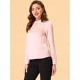 thumbnail image 3 of Blusa de manga de soplo fruncida plisada con cuello alto drapeado suave sedoso Allegra K Rosa S, 3 of 5