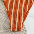 thumbnail image 7 of RYRJJ Women's 3 Pieces Striped Thong Bikini Set Halter Triangle Boho Crochet Hollow Out Bathing Suits with Textured Cover Up Shorts Swimsuit(Orange,XL), 7 of 7