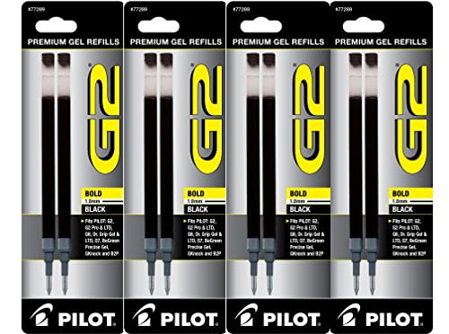 Black Pilot G2 Gel Ink Refill for Rolling Ball Pens, Bold Point 8 REFILLS (77289)