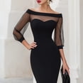 thumbnail image 2 of Morttic Women's Elegant Off-Shoulder Sheer Mesh Puff Sleeve Midi Dress – Bodycon Solid Color Sexy Formal Cocktail Gown Black，XXL, 2 of 4