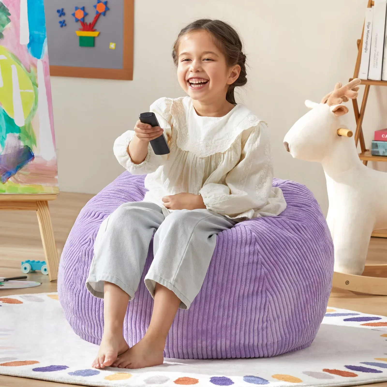 2.5FT Bean Bag Chair with Filler Included Beanbags Small Teardrop Bean Bag Chair with Removable Cover for Bedroom Living Room (Small, Purple)