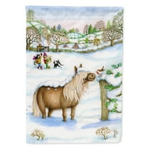 Carolines Treasures CDCO0404CHF Feeding The Shetland Horse Flag Canvas House Size  Large multicolor