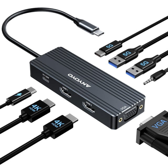 Estación de acoplamiento ANYOYO 8 en 1 con doble monitor USB-C 4K HDMI VGA