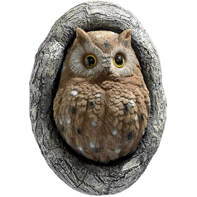 Funny Garden Tree Bark Decoration, Spring Outdoor Creative Ghost Face/Owl/Rabbit Garden Tree Statue Figurine Ornament, Poly Resin Yard Tree Hugger Props, Tree Sculpture Garden Decor (Owl)