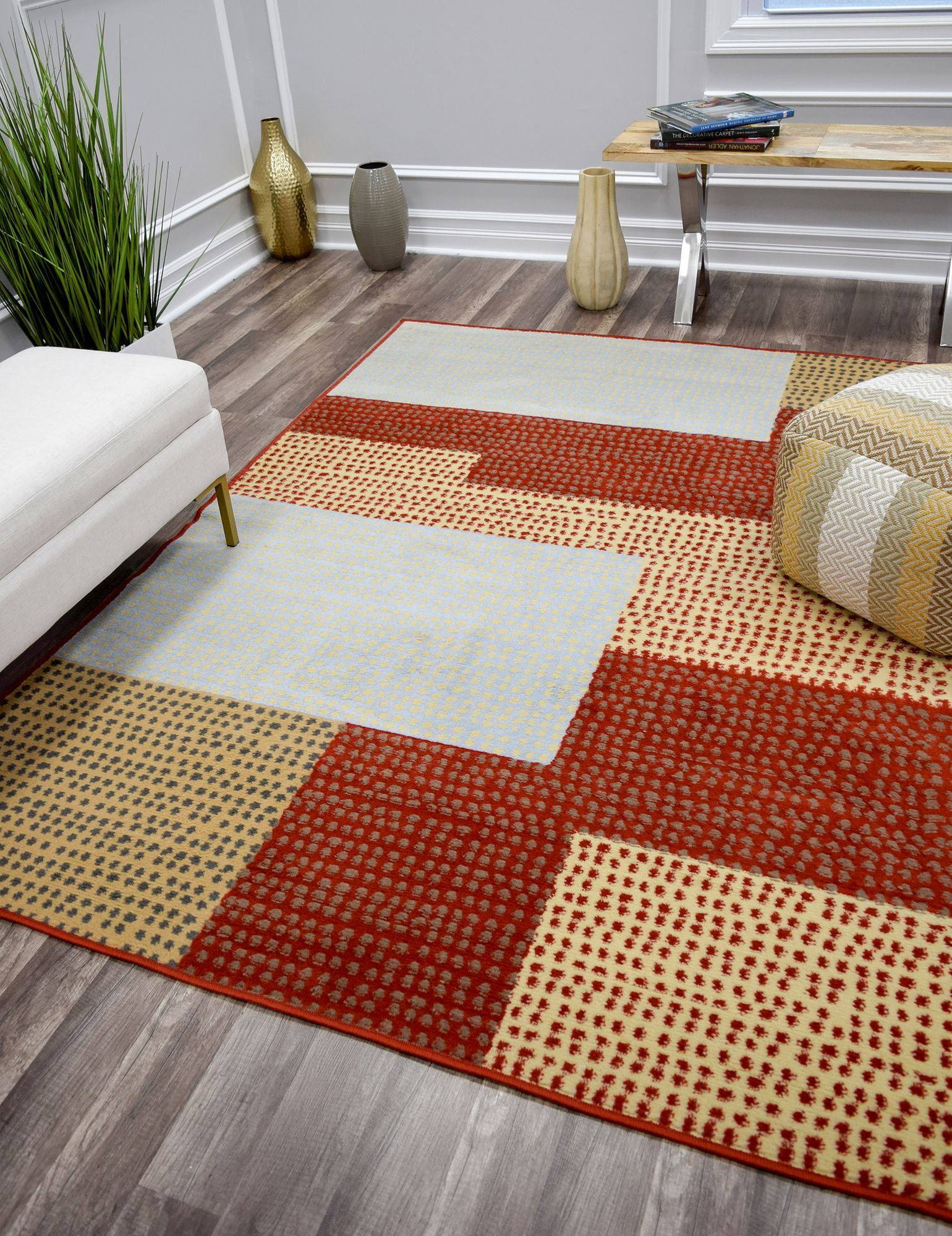 Belfort BM25B Venice Red abstract Contemporary beige Area Rug, 5'x7'