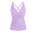 thumbnail image 6 of AHTJRT Women's Tankini Tops Ruched Deep V Neck Swim Tops with Chest Pad Crisscross Adjustable Spaghetti Straps Bathing Suit Tops Purple M, 6 of 6