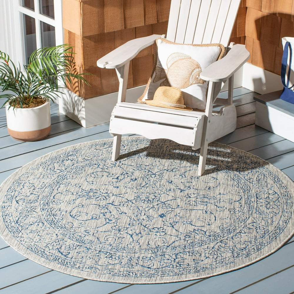 Safavieh Courtyard Aquata Indoor/ Outdoor Patio Backyard Rug Grey/Navy