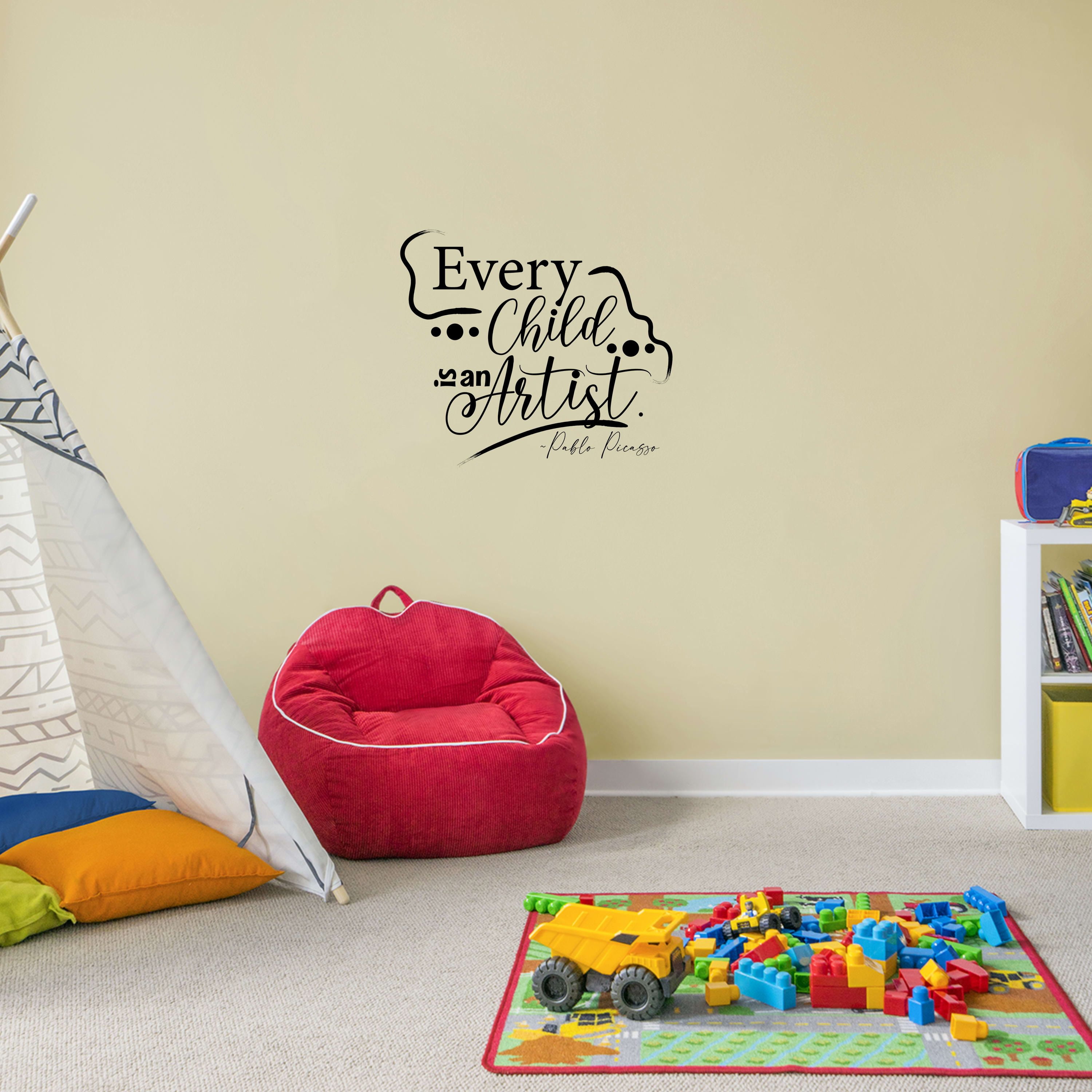 Every Child Is An Artist - Pablo Picasso Quote Vinyl Wall Art Wall Sticker Wall Decal Home Room Boys Girls Kids Children Nursery Playroom Wall Decoration Home Studio Office Size (40x40 inch)