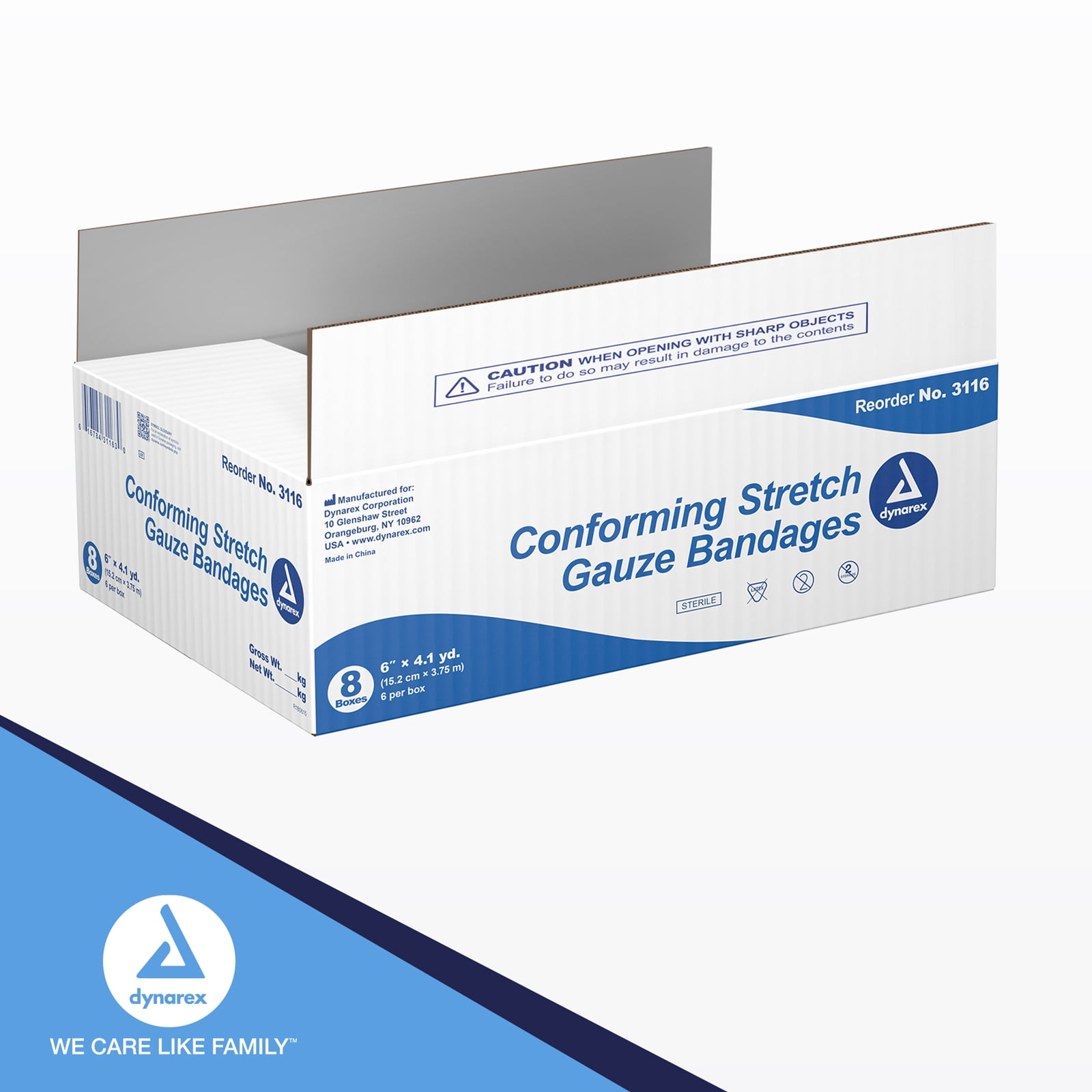 Dynarex Stretch Gauze Bandages, 6" x 4.1 yds, Sterile & Latex-Free, Wound Care in Medical and Home Environments, 1 Case of 48 Dynarex Stretch Gauze Bandages