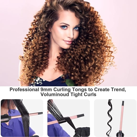 VoluVibe 3/8 Inch Small Ceramic Hair Curling Wand, with 2 Temperature, Include Heat Protective Glove, Rose Pink