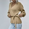 thumbnail image 4 of Viikei Sweaters For Women Clearance Plus Size Pullover Sweaters For Women Loose Solid Color Waist Belted V-Neck Long Sleeve Tops, 4 of 8