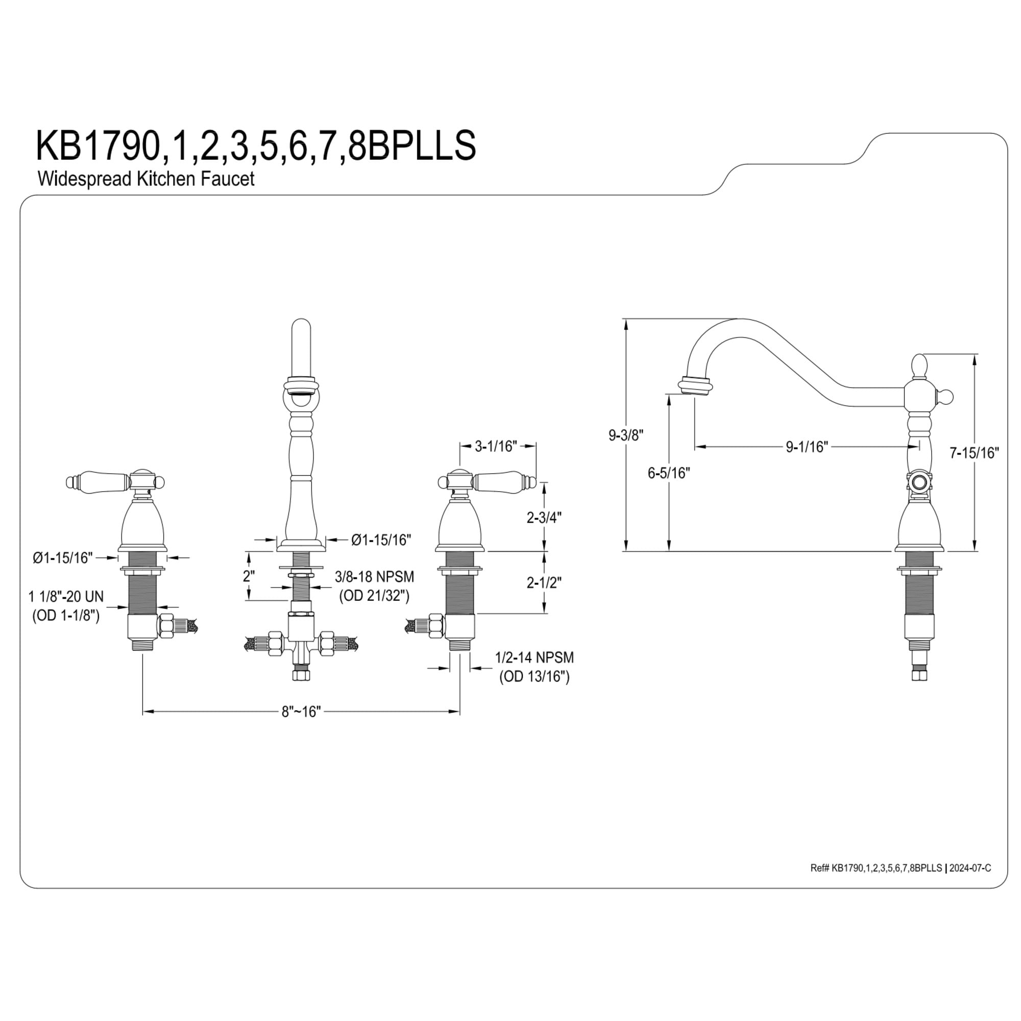 Kingston Brass KB1795BPLLS Bel-Air Double-Handle Widespread Kitchen Faucet in Oil Rubbed Bronze