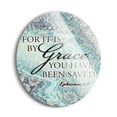 thumbnail image 2 of By Grace Saved Aqua Floral 24 inch Glass Round Wall Hanging Sign, 2 of 4