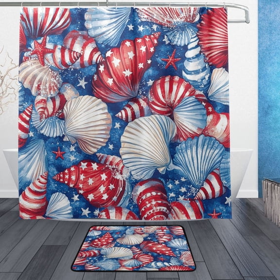 BZSMCE Shower Curtain and Bath Accessory Set,Patriotic Seashells Pattern