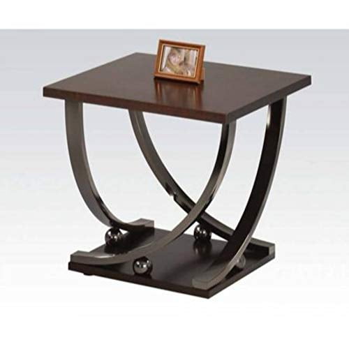 Benzara BM186254 Table d'Appoint en Bois et Métal avec Pieds Balayants, Brun Noyer Foncé et Noir