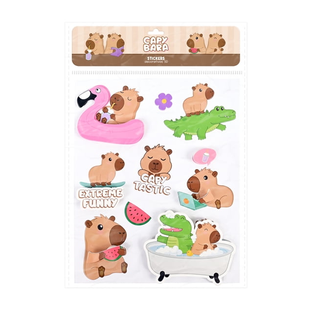 Stickers 3D Prichos Capybara Cartón Sticker y Cinta Doble Vista 1 Pieza