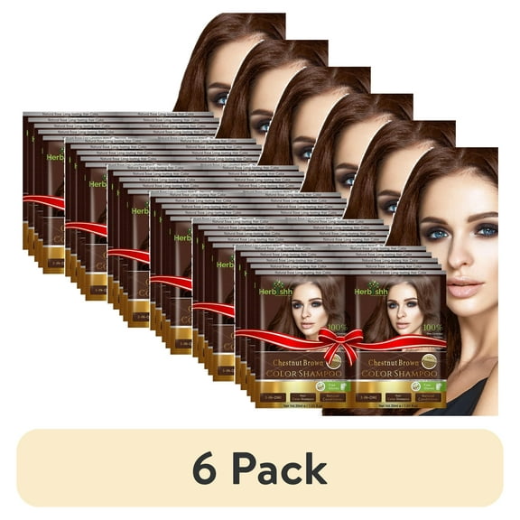 (6 pack) Herbishh Hair Color Shampoo for Gray Hair, Men & Women, Travel Size, 10 1 Pack (Chestnut Brown 30 ml)