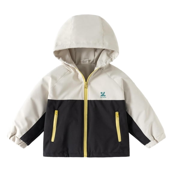 FSYBOA Boys Rain Jackets Size 8-10T with Pockets, Casual Zip Up Lightweight Waterproof Kids Fall Outerwear Black