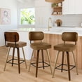 thumbnail image 2 of WOOW DEPOT PU Swivel Counter Height Bar Stools Set of 1, 29" Upholstered Brown Modern Kitchen Barstools w/ Faux Leather Mid-Back & Wood Legs, Mid Century Bar Chair Island Stool, 2 of 11