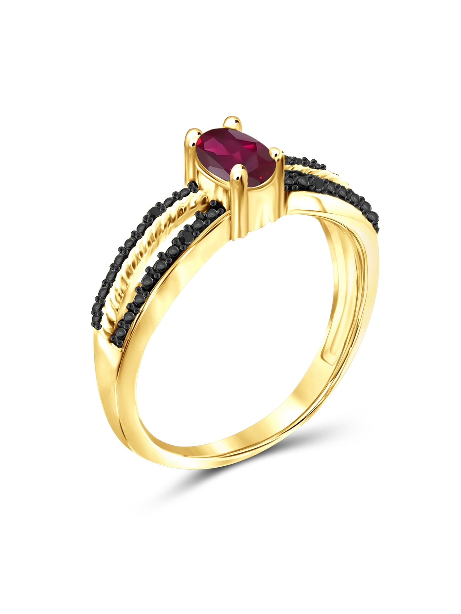 JewelersClub Ruby Ring Birthstone Jewelry – 0.50 Carat Ruby 14K Gold Plated Silver Ring Jewelry with Black Diamond Accent – Gemstone Rings with Hypoallergenic 14K Gold Plated Silver Band