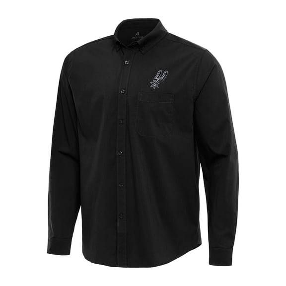 Men's Antigua Black San Antonio Spurs Flight Woven Tri-Blend Long Sleeve Button-Down Shirt