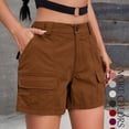 thumbnail image 6 of Dxzfnsa Women's Casual Cotton Elastic Waist Drawstring Loose Fit Outdoor Multi-Pockets Cargo Shorts S-XL, 6 of 6